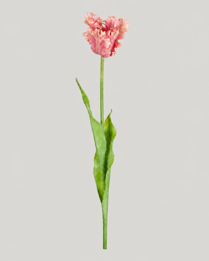 Zijden parrot tulp roze van Silk-ka, hele steel met blad
