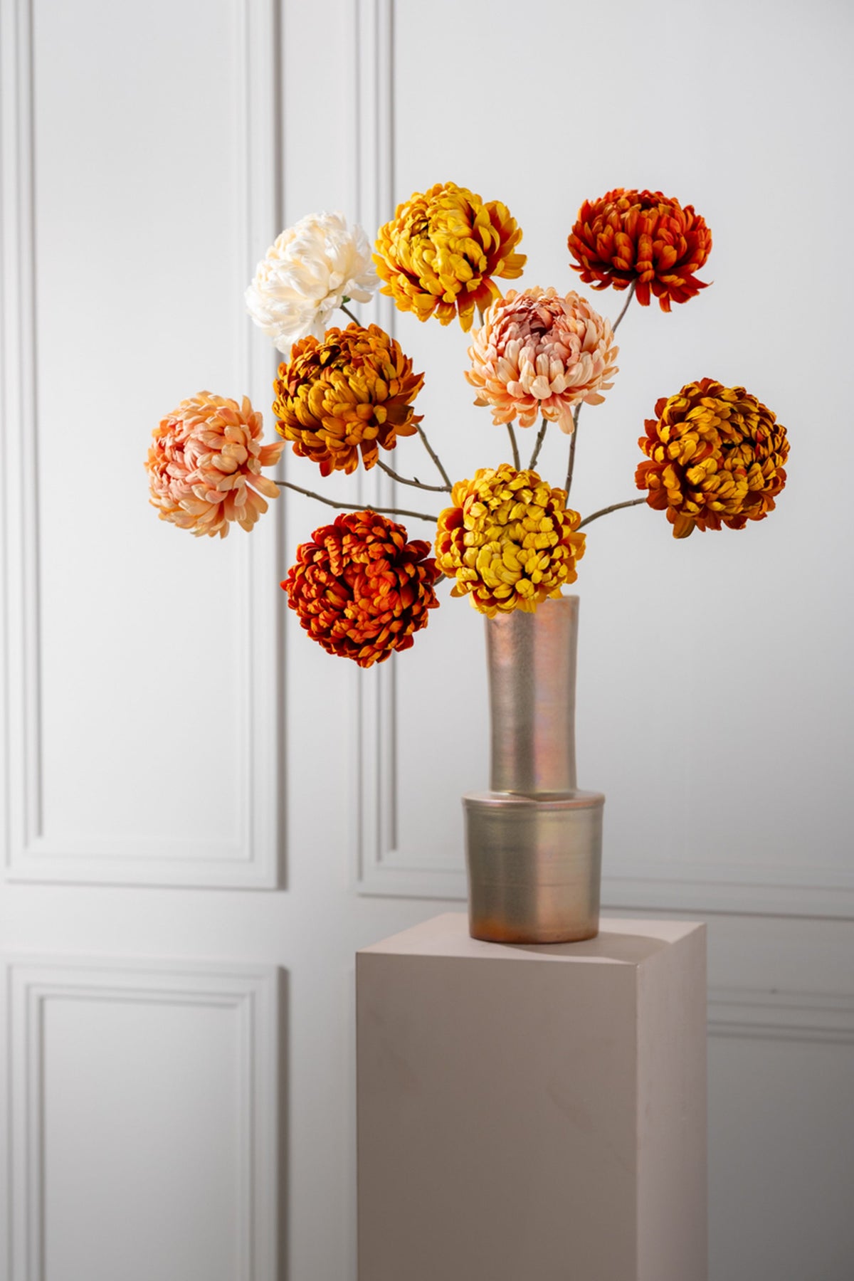 Zijden chrysant tak oranje rood van Silk-ka