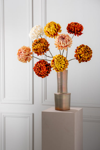 Zijden chrysant tak oranje rood van Silk-ka