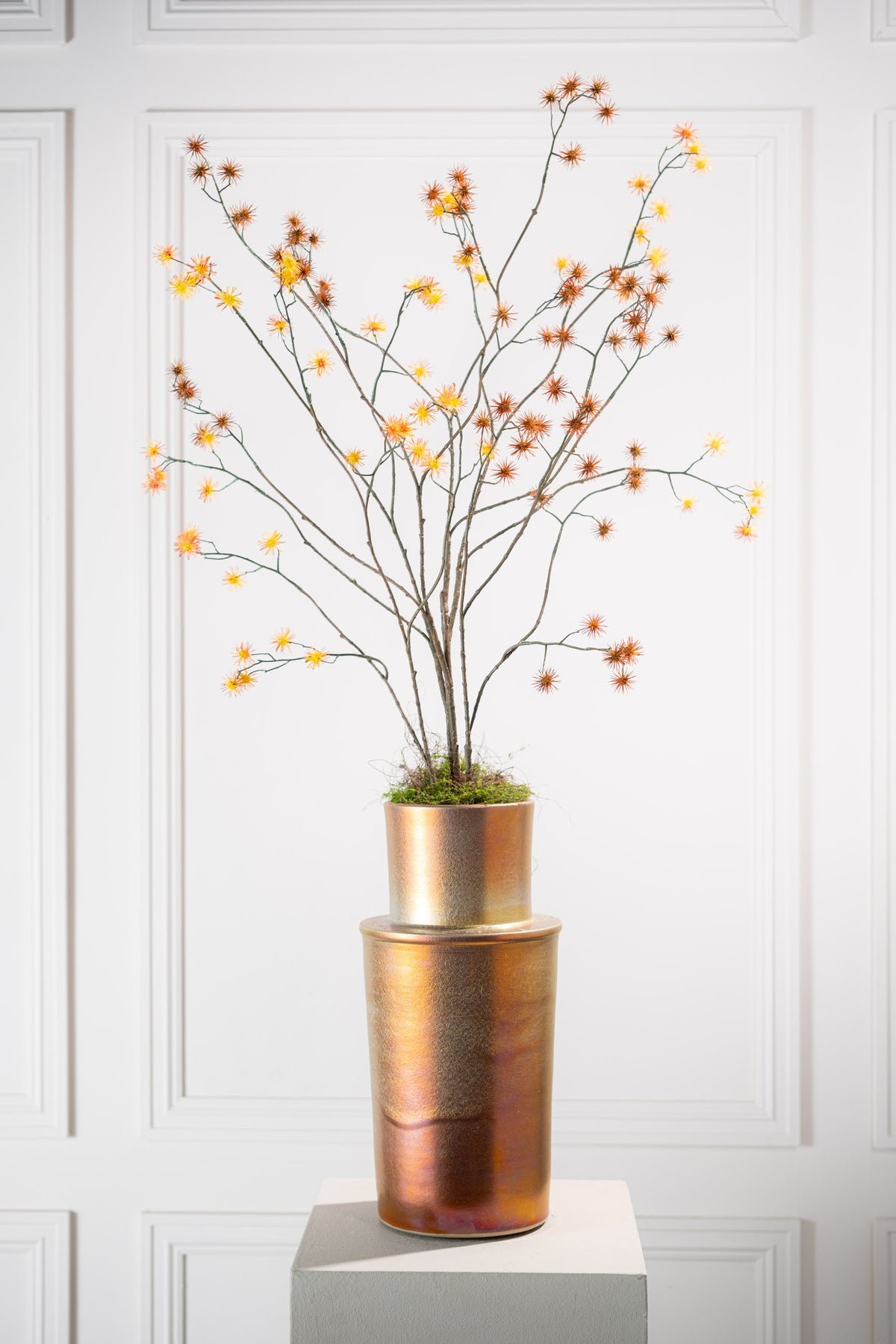 Zijden distel tak goud oranje van Silk-ka