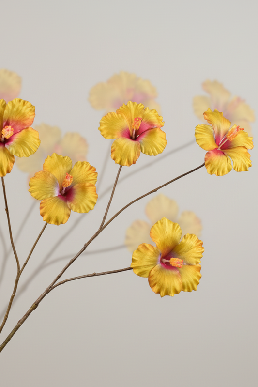 Hibiscus tak geel – zijden bloem