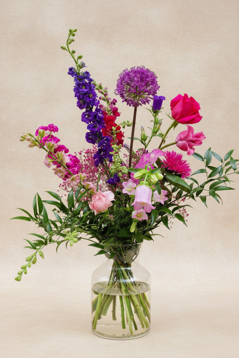 Losgebonden boeket roze/paars – vers boeket van De Bloementuin Meppel