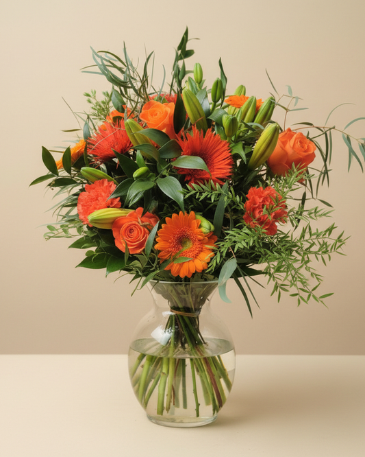 Boeket oranje – vers boeket van De Bloementuin Meppel