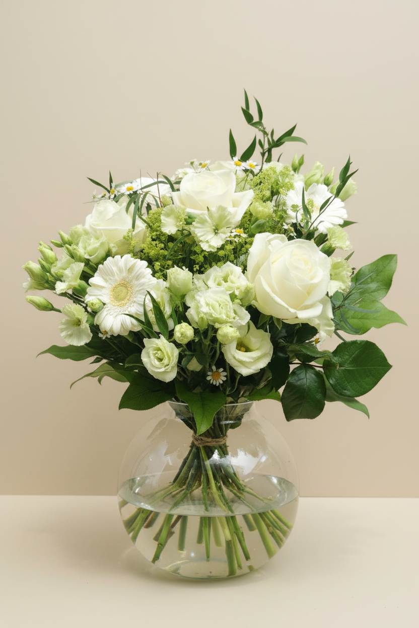 Boeket wit – vers boeket van De Bloementuin Meppel