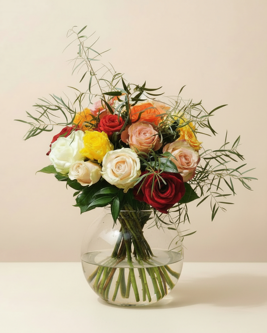 Boeket gemengde rozen – vers boeket van De Bloementuin Meppel